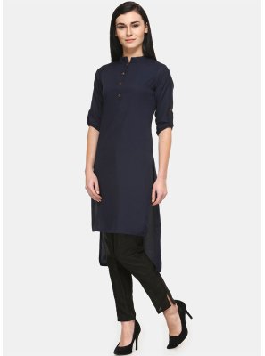 Rayon Navy Blue Plain Casual Kurti