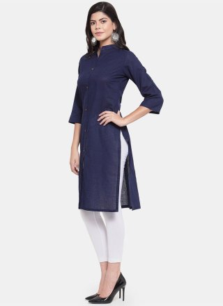 Rayon Navy Blue Plain Casual Kurti