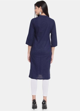 Rayon Navy Blue Plain Casual Kurti