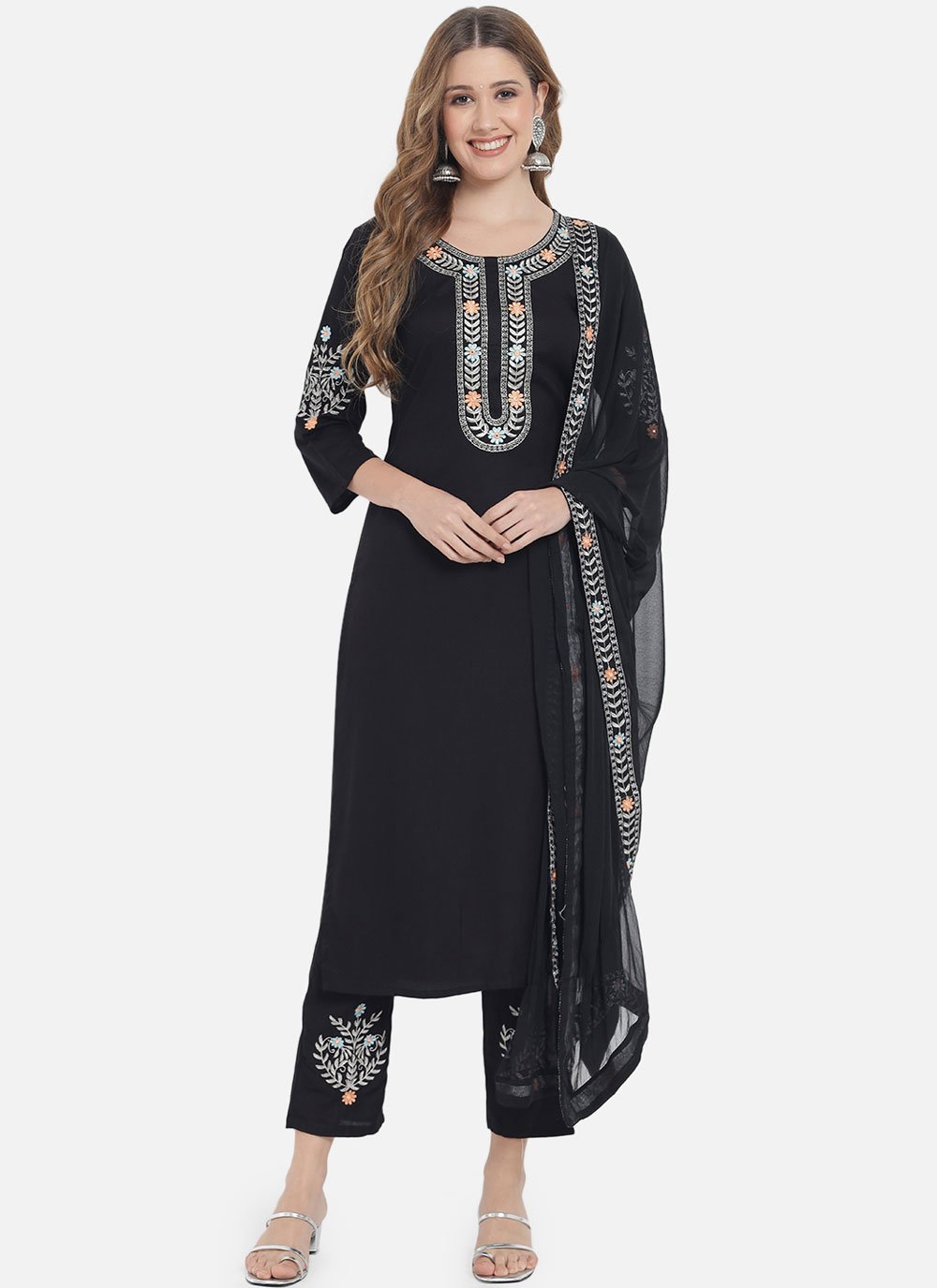 Rayon Pant Style Suit with Embroidered Work