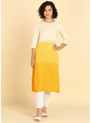 Rayon Sequins Designer Kurti in Yellow