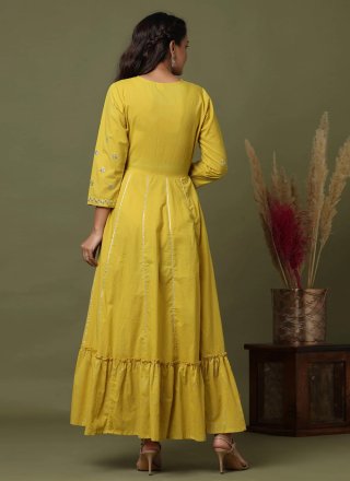 Readymade Gown Embroidered Cotton in Green