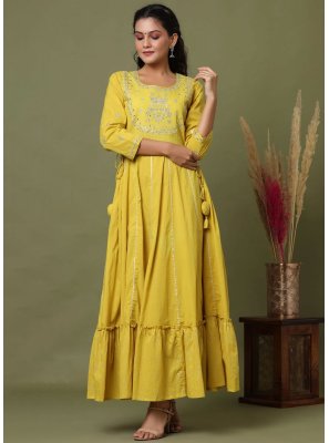 Readymade Gown Embroidered Cotton in Green