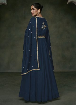 Readymade Gown Embroidered Silk in Blue