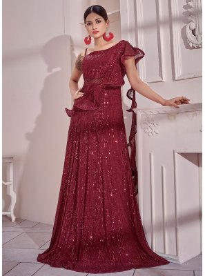 Readymade Gown Sequins Imported in Maroon