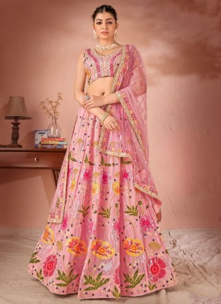 readymade lehenga choli thread work georgette in pink 272217