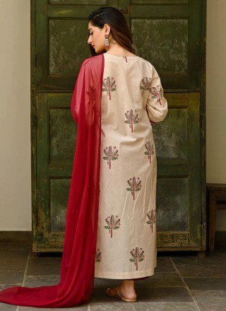 Readymade Salwar Kameez Printed Rayon in Cream