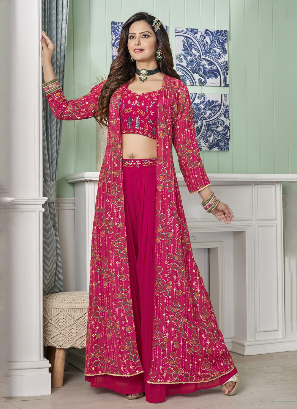 Readymade Salwar Kameez Resham Georgette in Pink