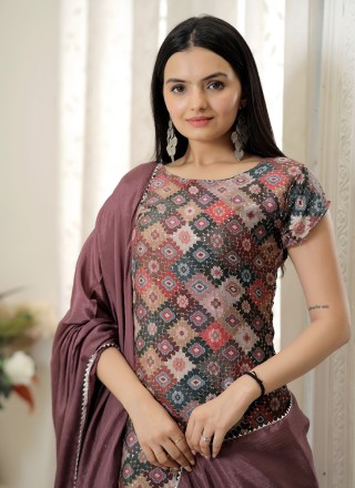 Readymade Salwar Kameez Sequins Chinon in Brown