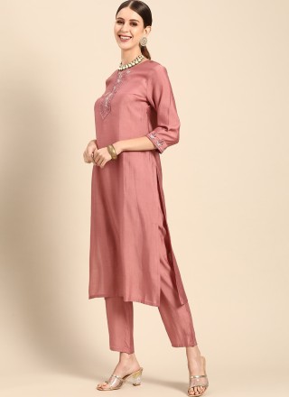 Readymade Salwar Suit Embroidered Viscose in Peach