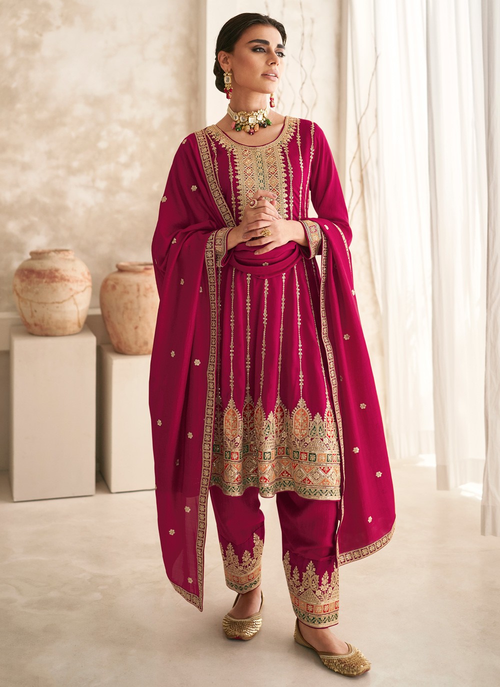 Readymade Black And Red Georgette Churidar Suit - Salwar Kameez Designer  Collection