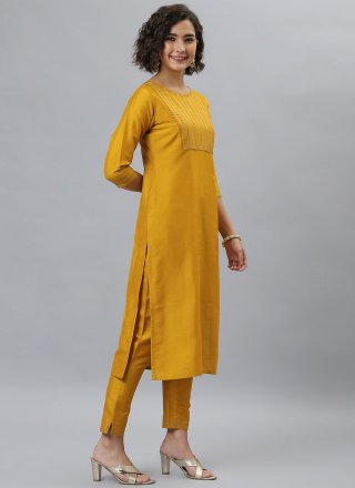 Readymade Salwar Suit Plain Poly Silk in Mustard