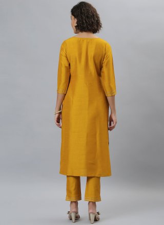 Readymade Salwar Suit Plain Poly Silk in Mustard