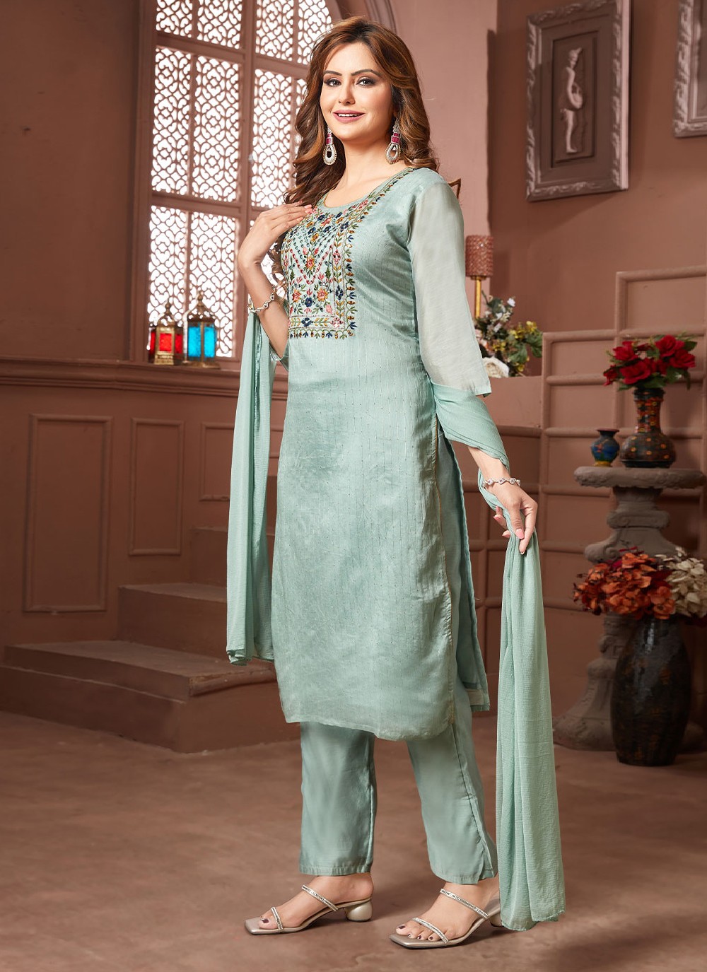 Chanderi Silk Suit Design Silk Churidar Readymade Shop Readymade