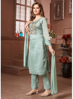 Readymade Salwar Suit Resham Chanderi Silk in Blue