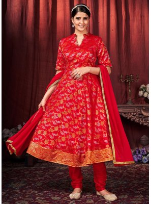 Red Art Silk Trendy Salwar Kameez