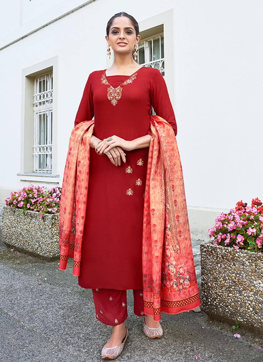 Red Ceremonial Readymade Salwar Suit