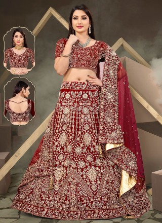 Mesmerizing Maroon Zari & Glitter Sequins Embroidered Art Silk wedding  Lehenga - MEGHALYA - 3176752