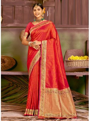 Red Color Contemporary Style Saree
