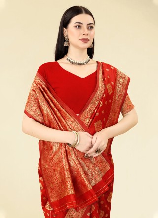 Red Color Contemporary Style Saree