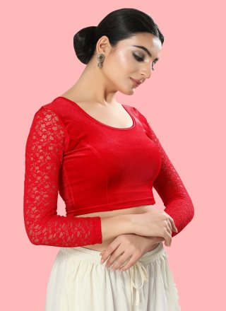 Red Cotton Lycra Blouse with Embroidered Work for Women