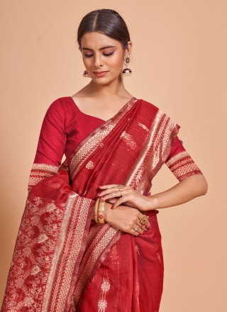 Red Cotton {occasion} Trendy Saree