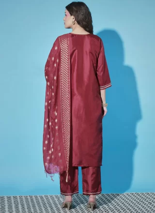 Red Cotton Readymade Salwar Suit with