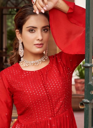 Red Engagement Long Length Salwar Suit