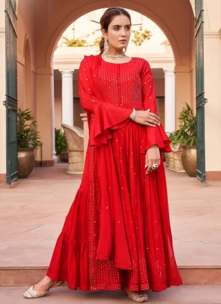 New Arrival Embroidered Georgette Red Colour Anarkali Dress - Zakarto