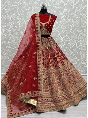 Red Fancy Velvet Lehenga Choli