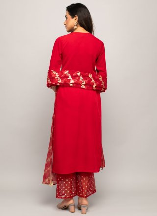Red Faux Crepe Salwar Suit