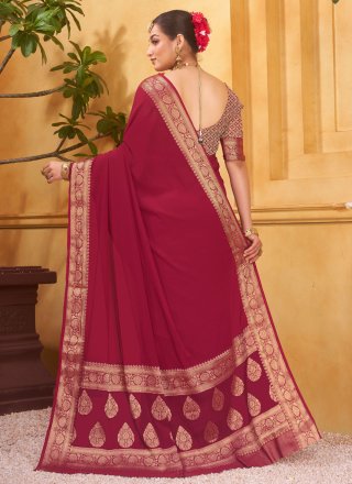 Red Georgette Classic Saree with Jacquard Work
