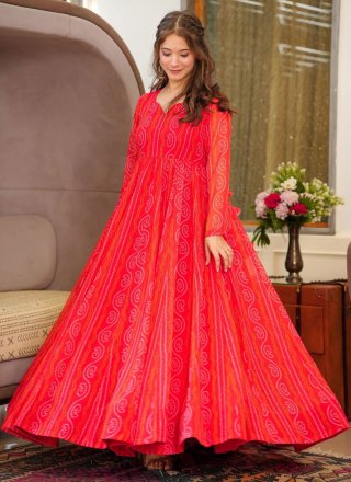 Red Georgette Indian Gown with