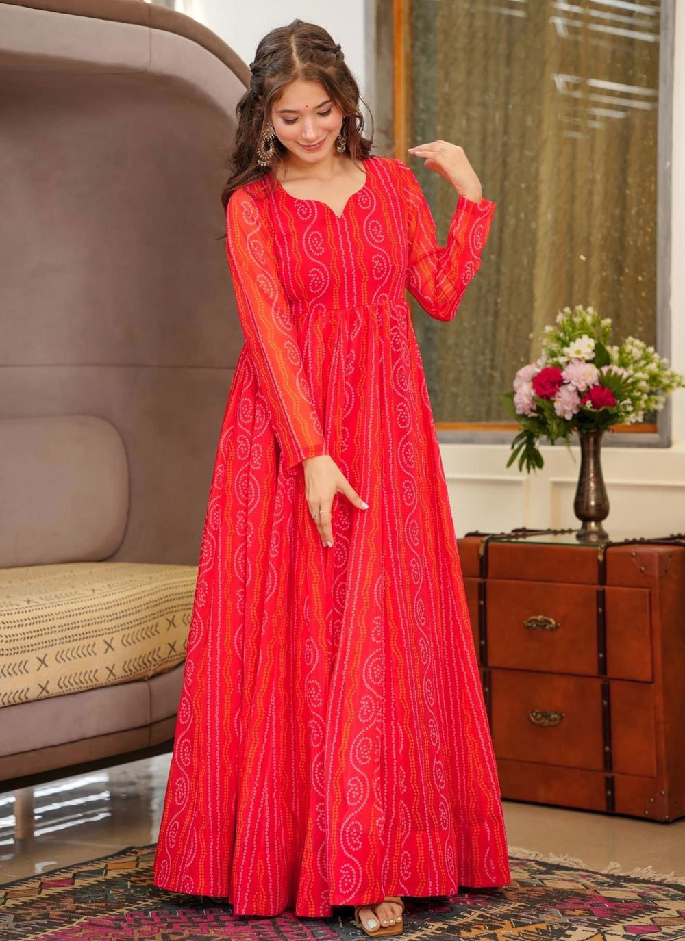 Red Georgette Indian Gown with