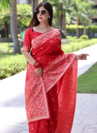 Red Handloom Silk Woven Work Traditional Saree