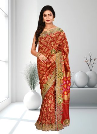 Kanjivaram Silk Contemporary Sari In Red