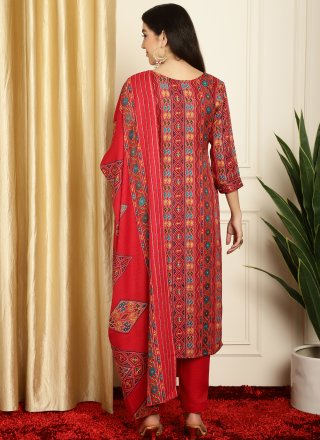 Red Pashmina Floral Print Salwar Suit