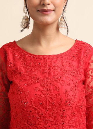 Red Pearls Net Trendy Salwar Suit