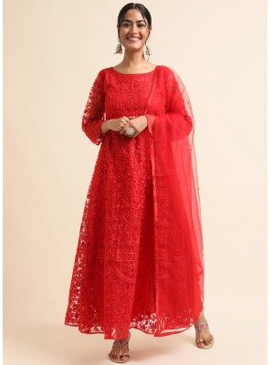 Red Pearls Net Trendy Salwar Suit