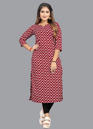 Red Printed Party Wear Kurti