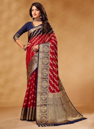 Red Pure Georgette Weaving Classic Saree