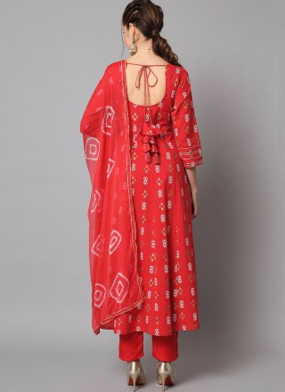 Red Rayon Anarkali Suit with Print Work for Festival
