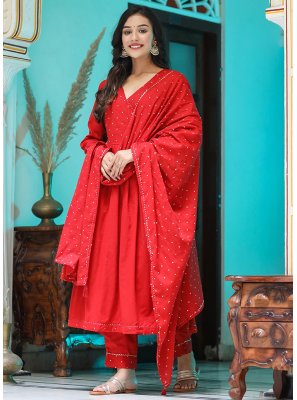 Red Readymade Anarkali Salwar Suit
