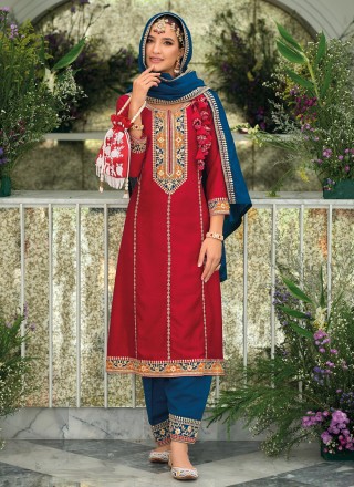 Red Resham Readymade Salwar Suit
