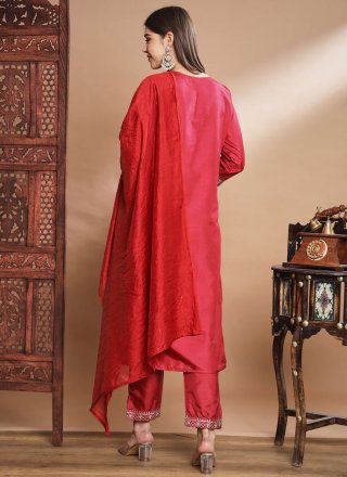 Red Silk Blend Salwar Suit