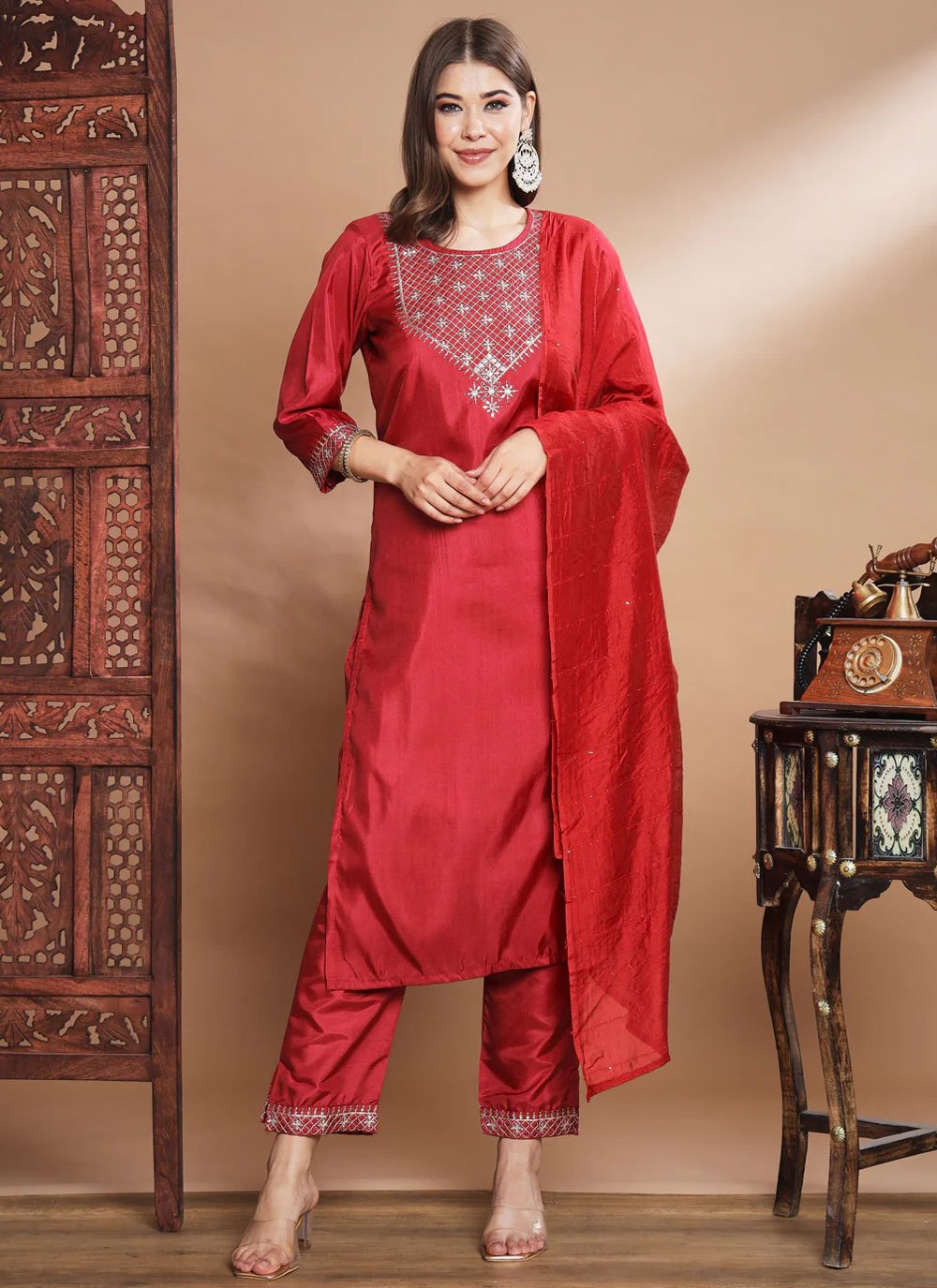 Embroidered Jacquard Salwar Kameez - Indian Dress - C936B | Fabricoz USA