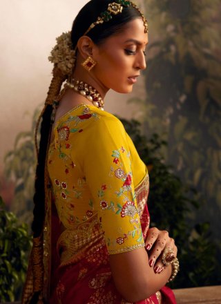 Red Silk Classic Sari with Embroidered and Weaving Work