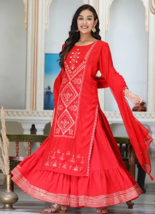 Red Silk Embroidered Designer Salwar Kameez