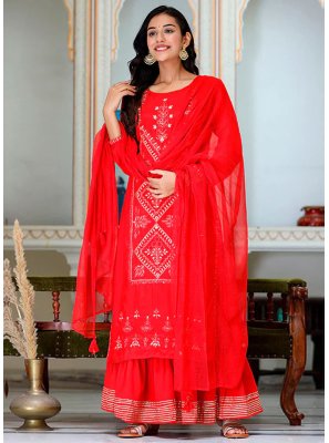 Red Silk Embroidered Designer Salwar Kameez