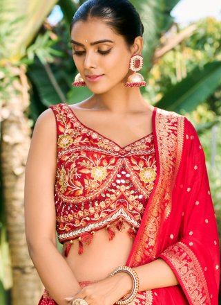 Red Silk Readymade Lehenga Choli with Embroidered and Hand Work for Reception